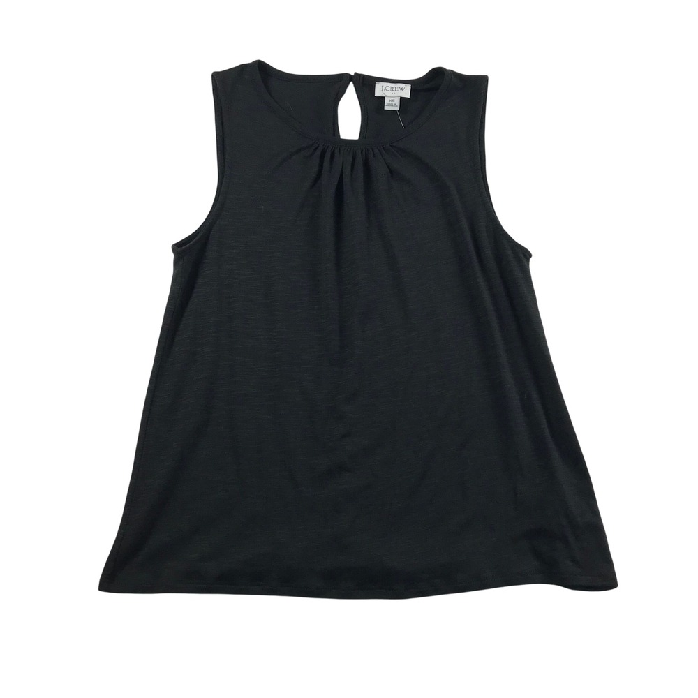 J.Crew Black Slub Jersey Pleated Neck Sleeveless Top BY967 XS New